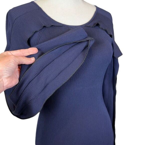 Koche Navy Ribbed Cut Out Dress Stretch Mini Backless Long Sleeve Size Large - Picture 4 of 16